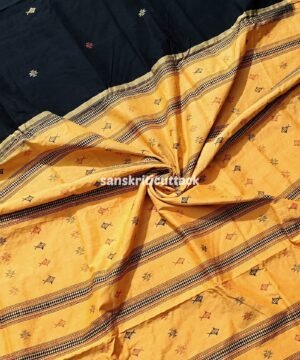 Exquisite Black and Light Orange Handwoven Kotpad Cotton Saree