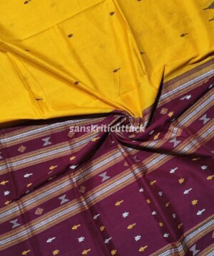 Yellow & Maroon Handwoven Kotpad Cotton Saree — Authentic Tribal Weave from Odisha