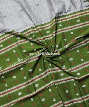Grey & Heena Green Handloom Kotpad Cotton Saree — Authentic Odisha Weave