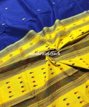 Royal Blue & Yellow Handloom Kotpad Cotton Saree — Authentic Odisha Textile