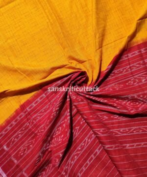 Yellow Red Jharna Handloom Ikkat Cotton Khandua Saree