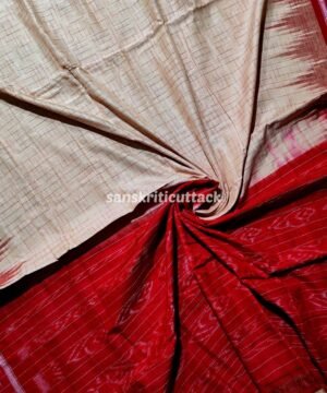 Cream Maroon Jharna Handloom Ikkat Khandua Cotton Saree