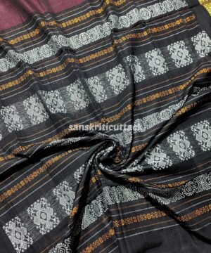 Dark Purple Black Handcrafted Cotton Bomkai Saree