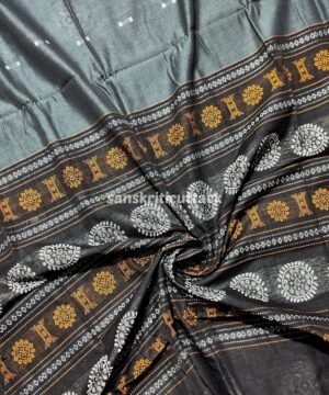 Dark Grey Black Handcrafted Cotton Bomkai Saree