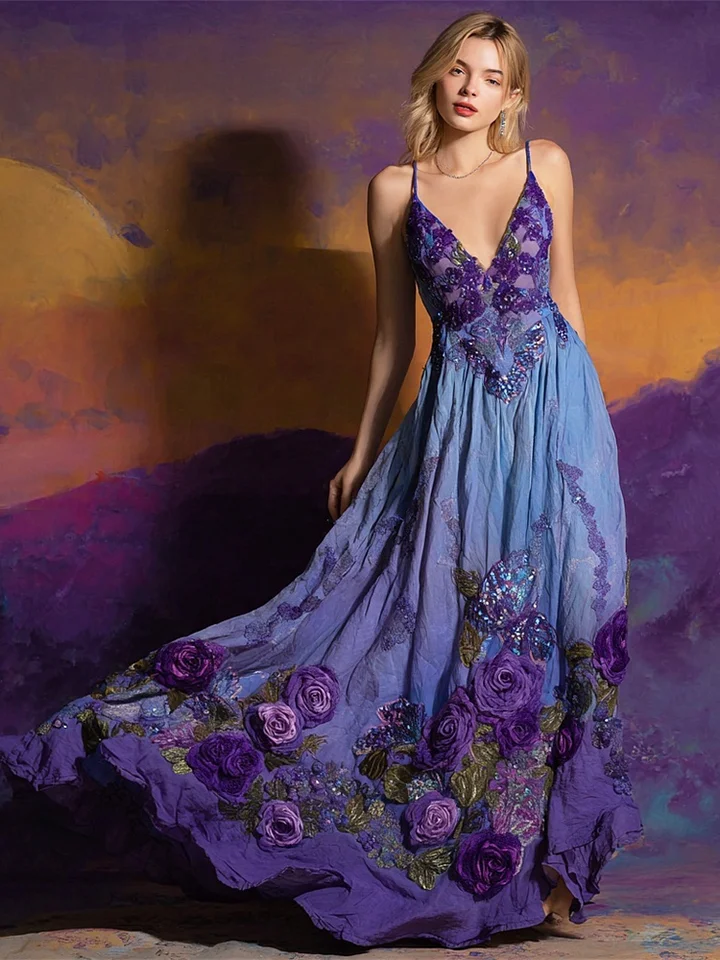 Bohemian floral embroidered maxi dress