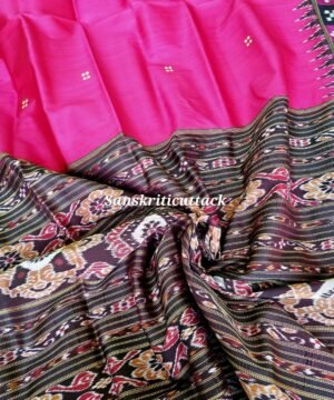 Onion Pink Black Khandua Silk Saree | Sanskriti Cuttack