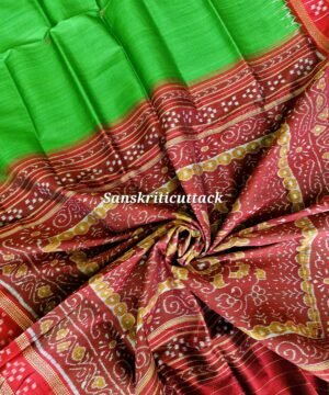 Green Red Khandua Silk Saree | Sanskriti Cuttack