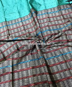 Handwoven Bomkai silk saree from Sonepur Odisha with temple border and traditional pallu design by Sanskriti Cuttack