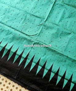 Detail shot of traditional temple border on authentic Odisha handloom Bomkai silk saree
