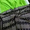 Radiant Parrot Green Bomkai Silk Saree with Black Fishbone Pallu Handwoven in Sonepur Odisha by Sanskriti Cuttack