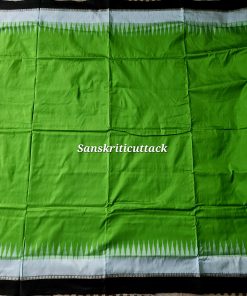 Radiant Parrot Green Bomkai Silk Saree with Black Fishbone Pallu Handwoven in Sonepur Odisha by Sanskriti Cuttack