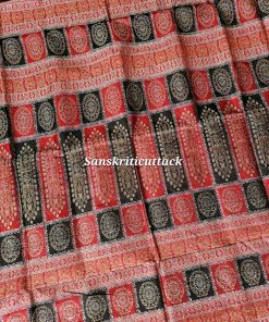 “Black Maroon Bomkai Silk Saree with Rudraksha Border from Sonepur by Sanskriti Cuttack”