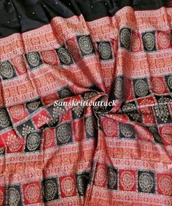 “Black Maroon Bomkai Silk Saree with Rudraksha Border from Sonepur by Sanskriti Cuttack”