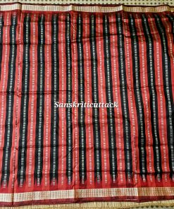 “Black Maroon Bomkai Silk Saree with Rudraksha Border from Sonepur by Sanskriti Cuttack”