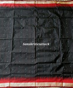 “Black Maroon Bomkai Silk Saree with Rudraksha Border from Sonepur by Sanskriti Cuttack”