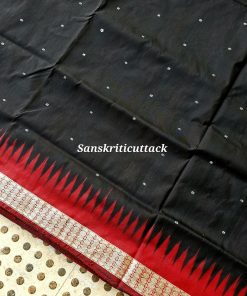 “Black Maroon Bomkai Silk Saree with Rudraksha Border from Sonepur by Sanskriti Cuttack”