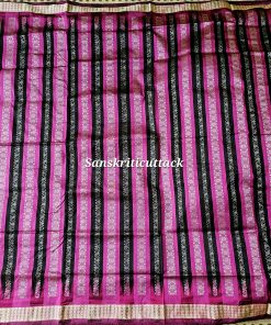 Artistic pleat design on Black Pink Bomkai Silk Saree showcasing traditional Odisha Bomkai weaving