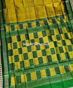 Authentic Bomkai Handloom Silk Saree from Sonepur, Odisha – Golden Body with Green Temple Border
