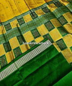 Matching green silk blouse fabric attached with Bomkai handloom saree, premium Indian silk ensemble
