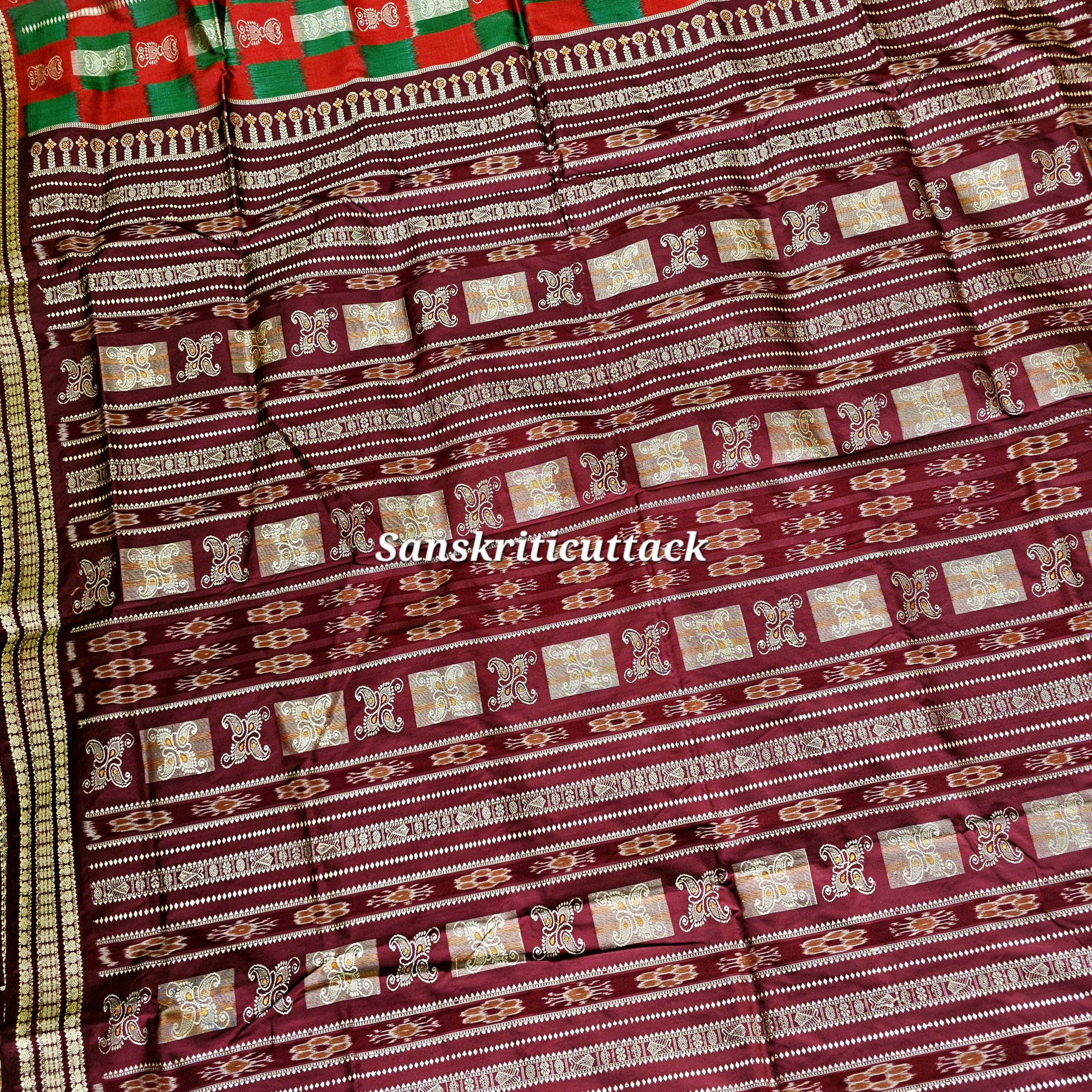 20260204_160914(1) Bomkai Extra Weft Ikat Pallu Design on Coffee Maroon Silk Saree – Odisha Handloom Detail