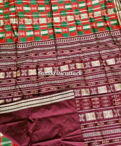 Coffee Maroon Silk Blouse Piece Included with Bomkai Silk Saree