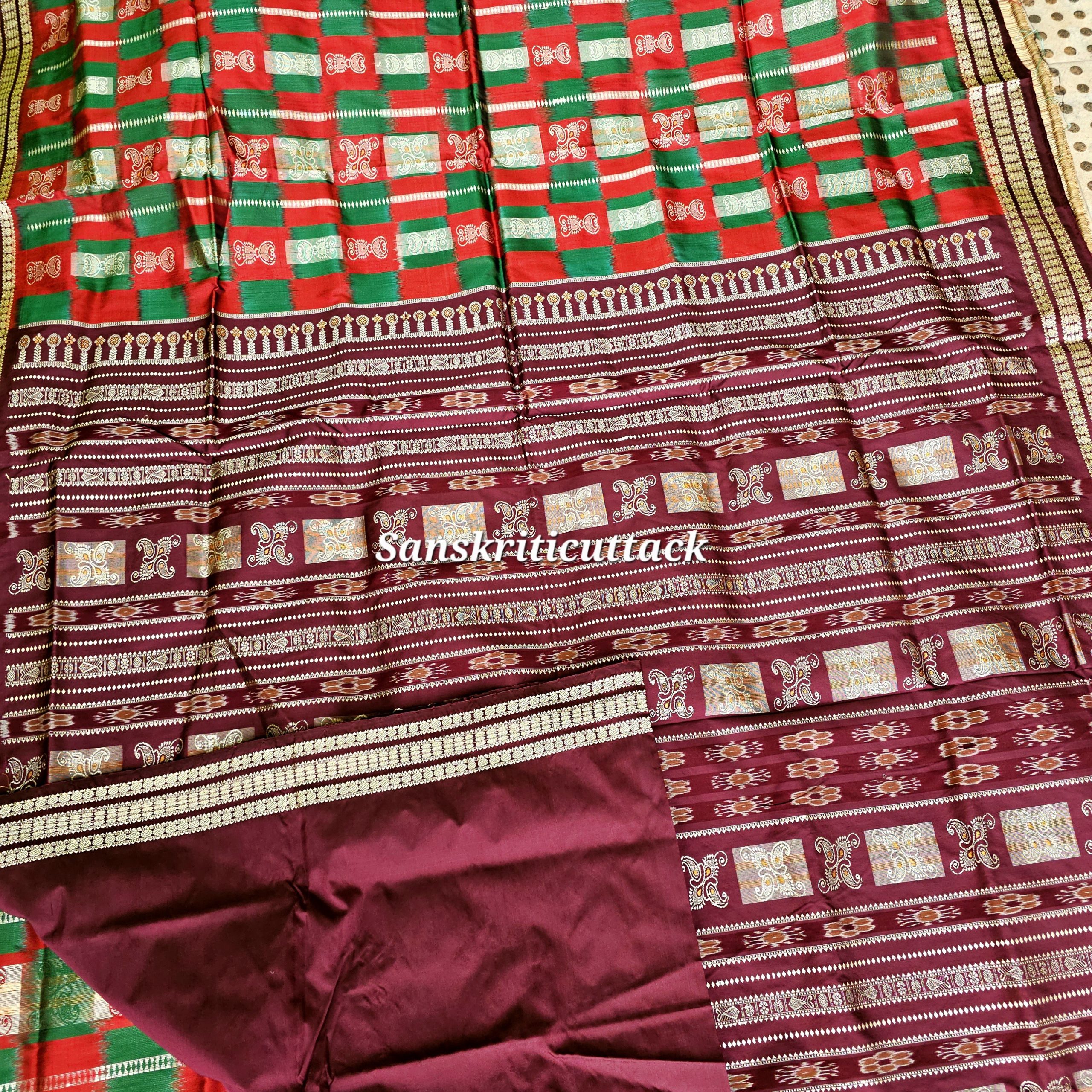 20260204_160923(1) Coffee Maroon Silk Blouse Piece Included with Bomkai Silk Saree
