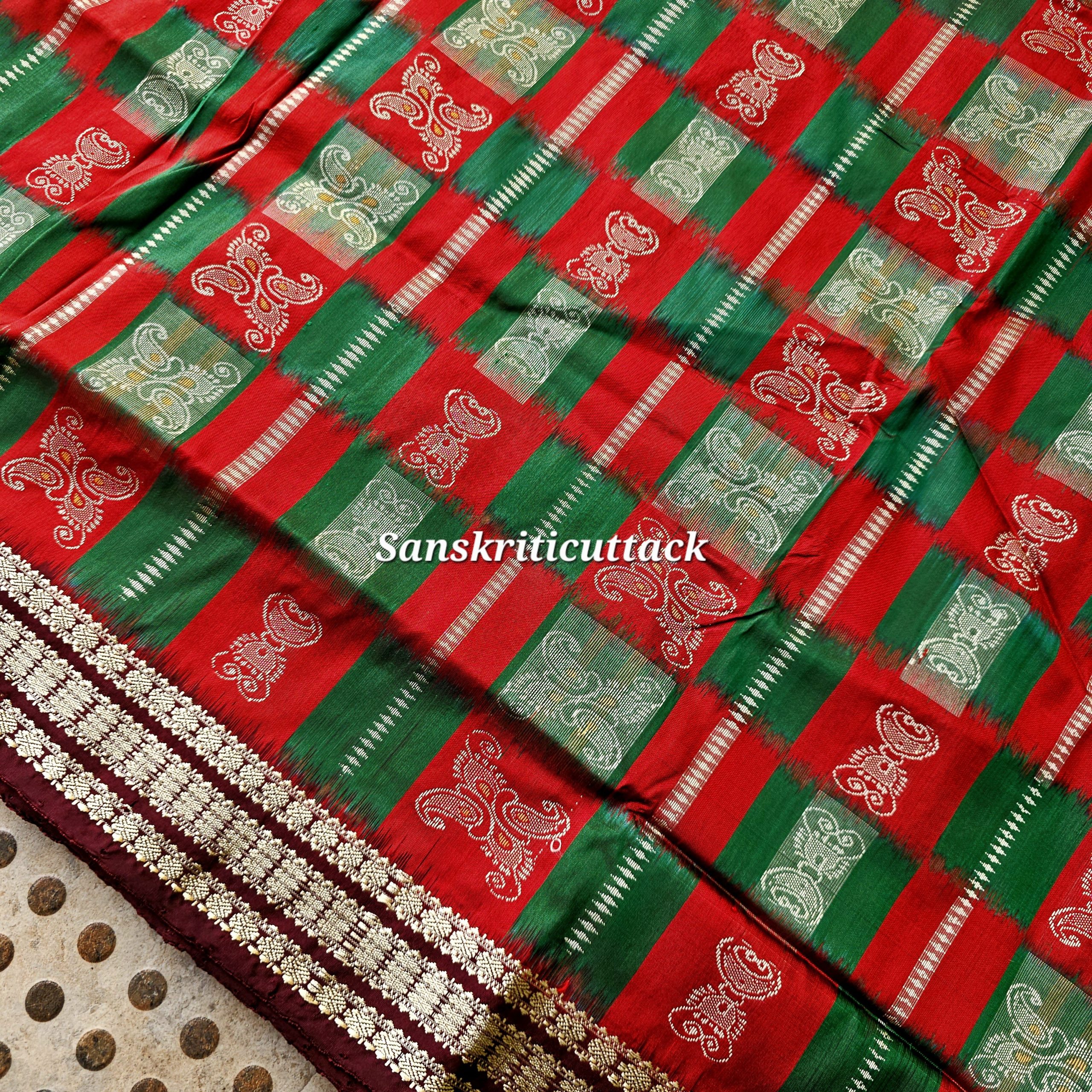 20260204_161055(1) Coffee Maroon Rudraksh Border on Bomkai Silk Saree – Traditional Odisha Weaving