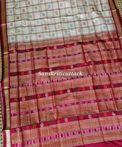 Luxury Indian handloom Bomkai silk saree pearl white magenta wedding saree