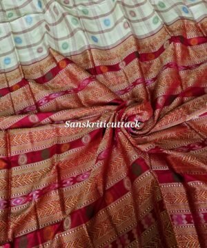 Authentic Odisha Bomkai silk saree pearl white body magenta pallu premium handloom