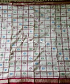 Pearl white handloom silk saree with intricate Bomkai extra weft motifs