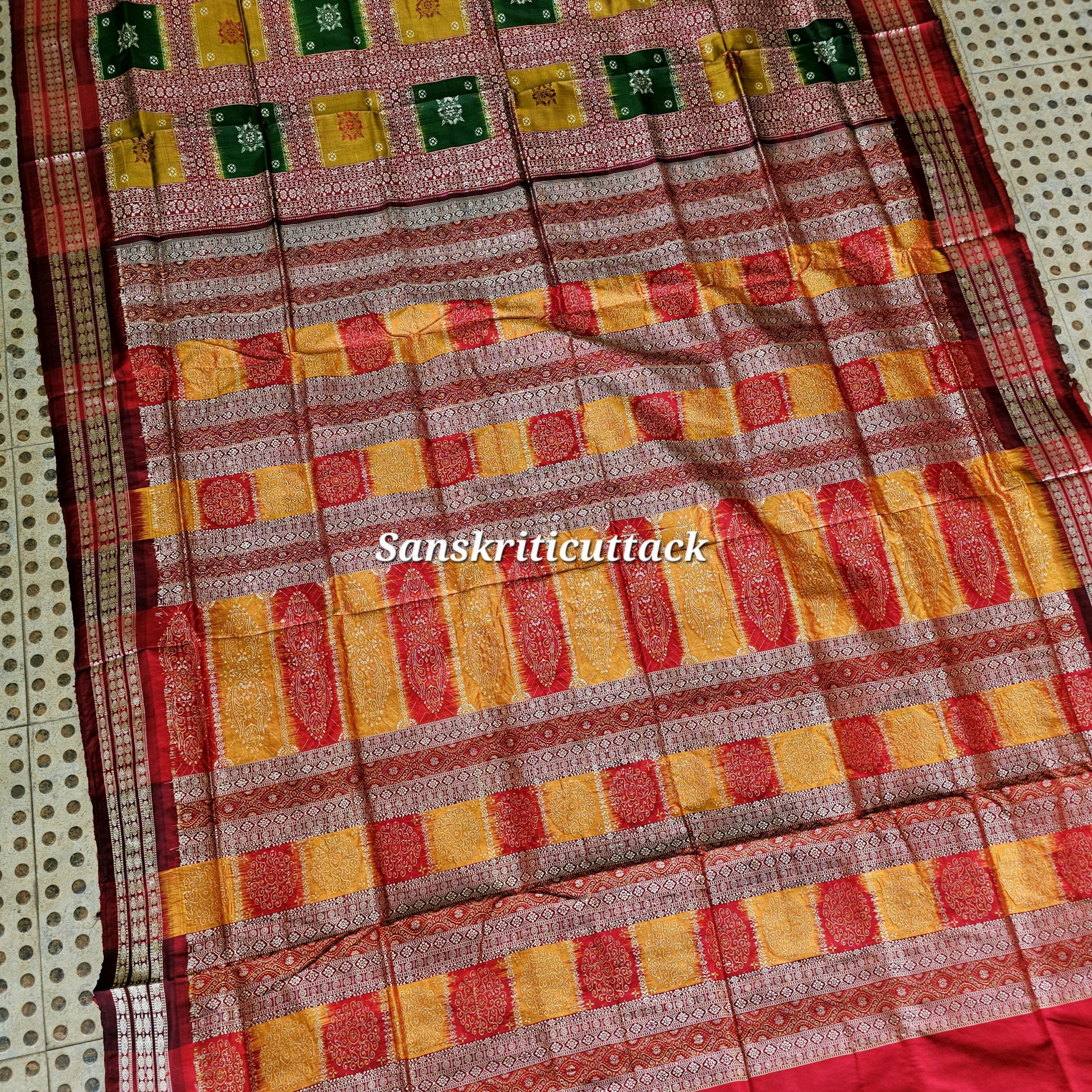 20260205_150701(1) Luxury half half Bomkai silk saree with detailed body motifs and traditional Odisha handloom craftsmanship