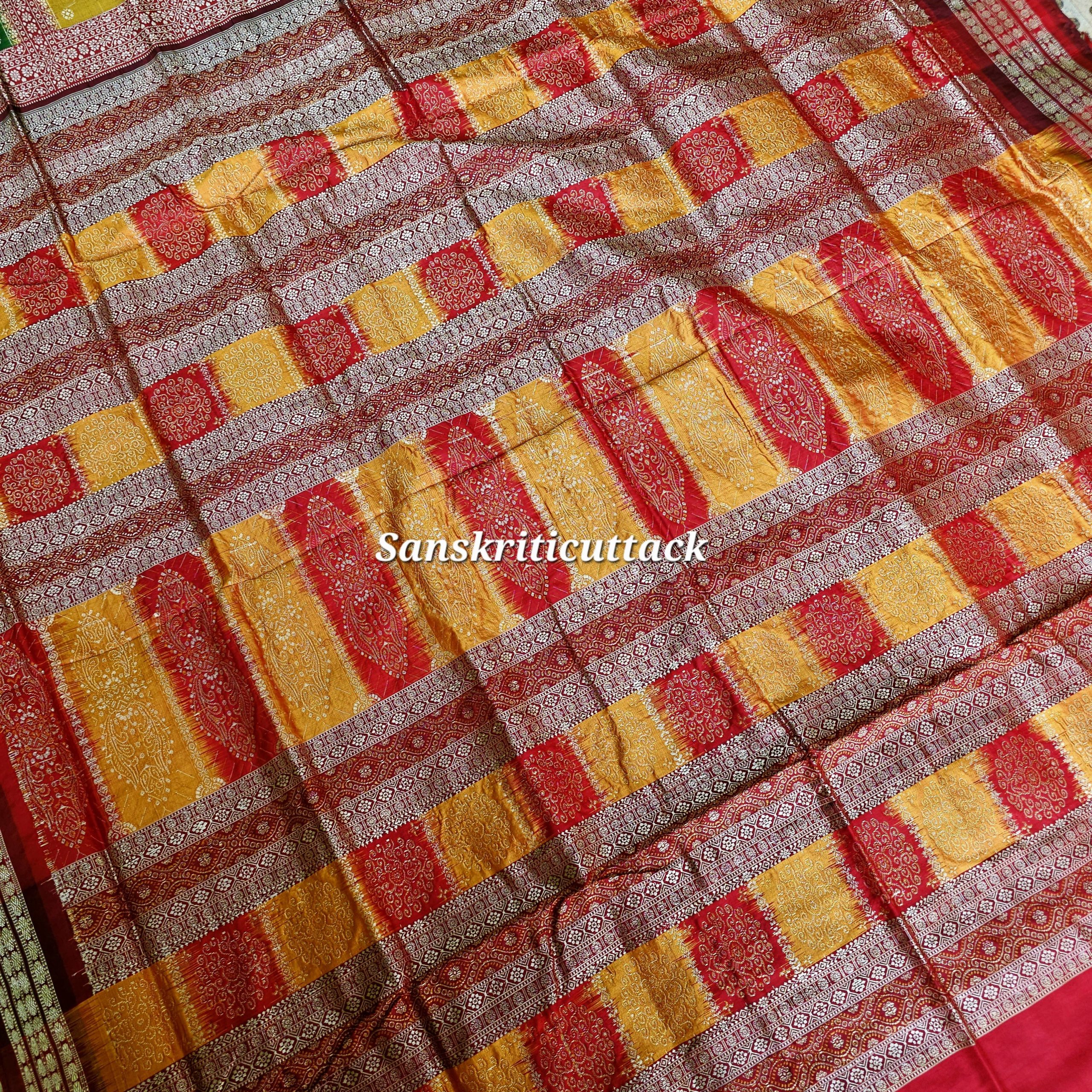 20260205_150709(1) Premium Sonepur Bomkai silk saree featuring elaborate red and yellow pallu design