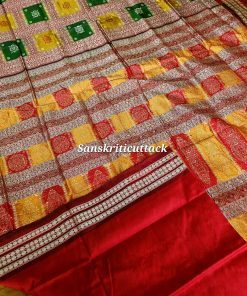 Authentic Odisha handloom silk saree with traditional rudraksha border blouse piece