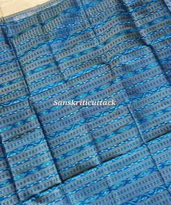 Traditional Odisha handloom silk saree in classic white and copper blue