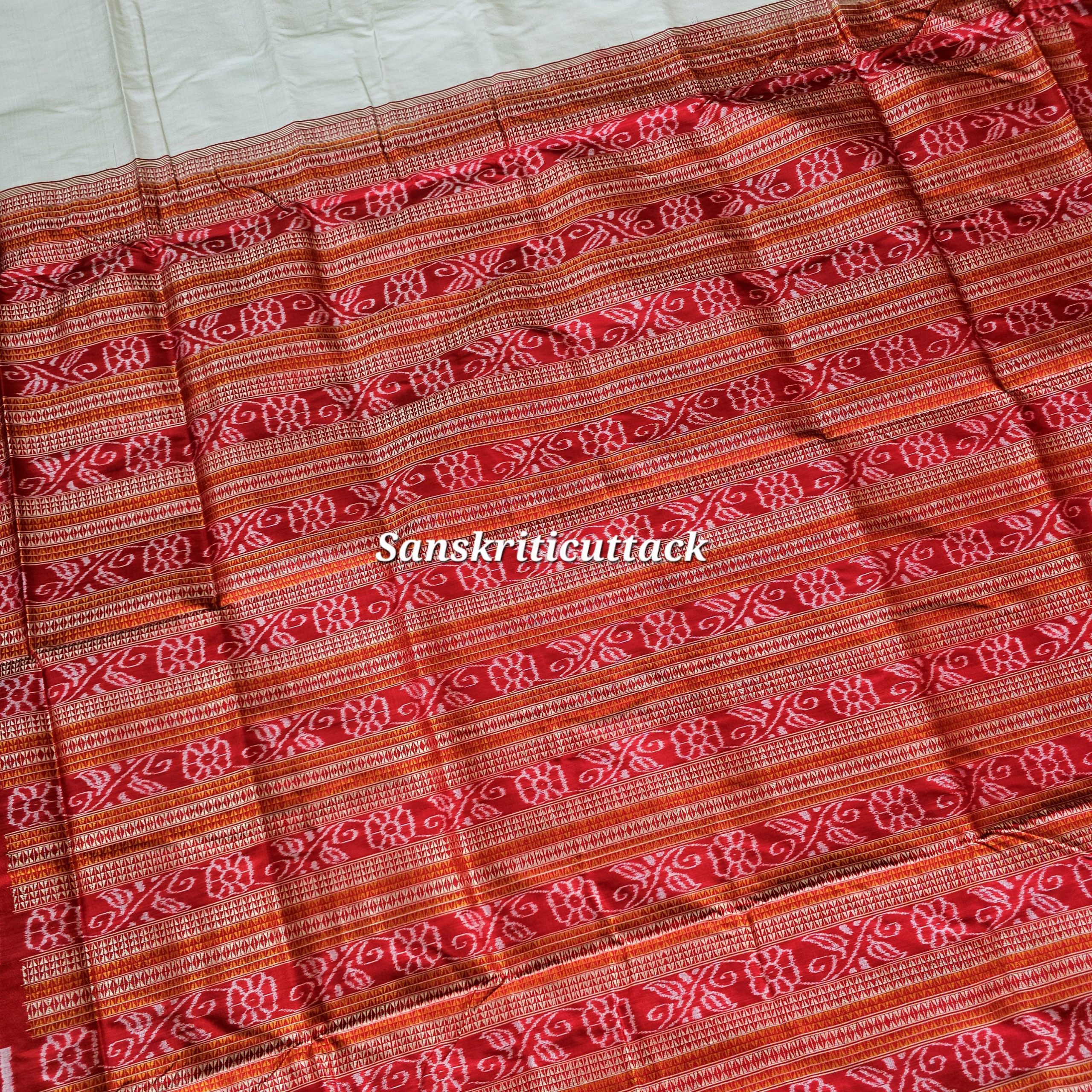 20260205_151621(1) Buy Classic White Red Sambalpuri Silk Saree