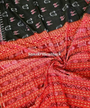 Black Maroon Ikat Sambalpuri Cotton Saree