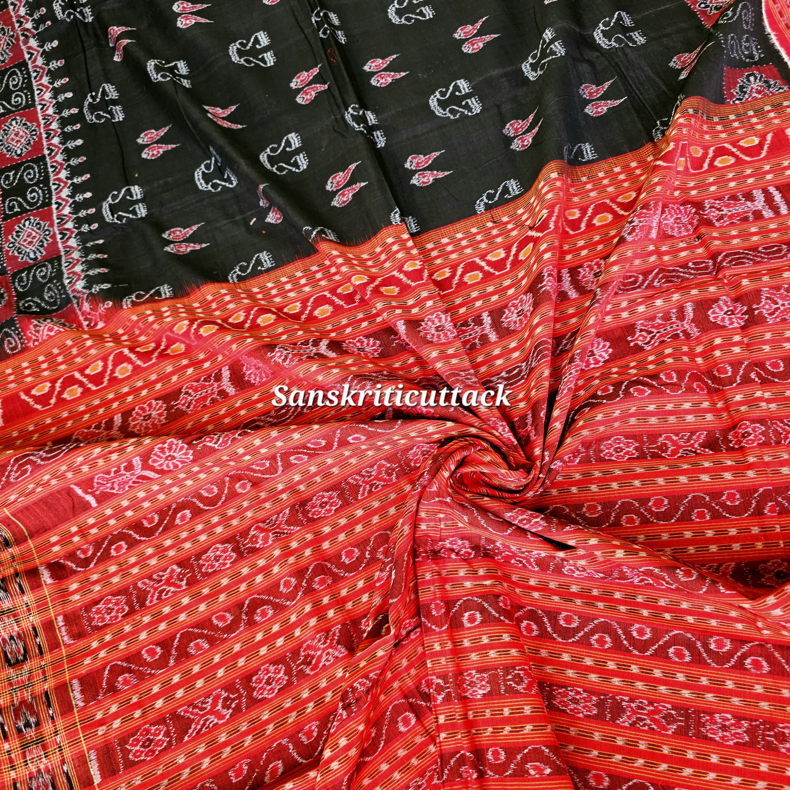 20260205_154221(1) Black Maroon Ikat Sambalpuri Cotton Saree