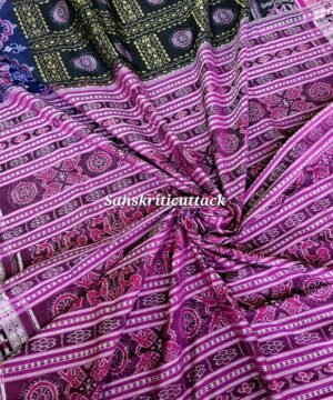 Black Purple Sambalpuri Cotton Ikat Saree by Sanskriti Cuttack