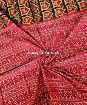 Coffee maroon Sambalpuri double ikat cotton saree with royal animal motifs