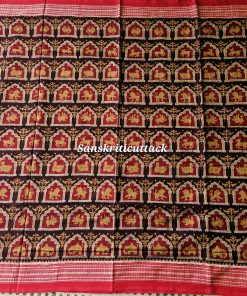 Traditional double ikat cotton saree with lion peacock elephant motifs