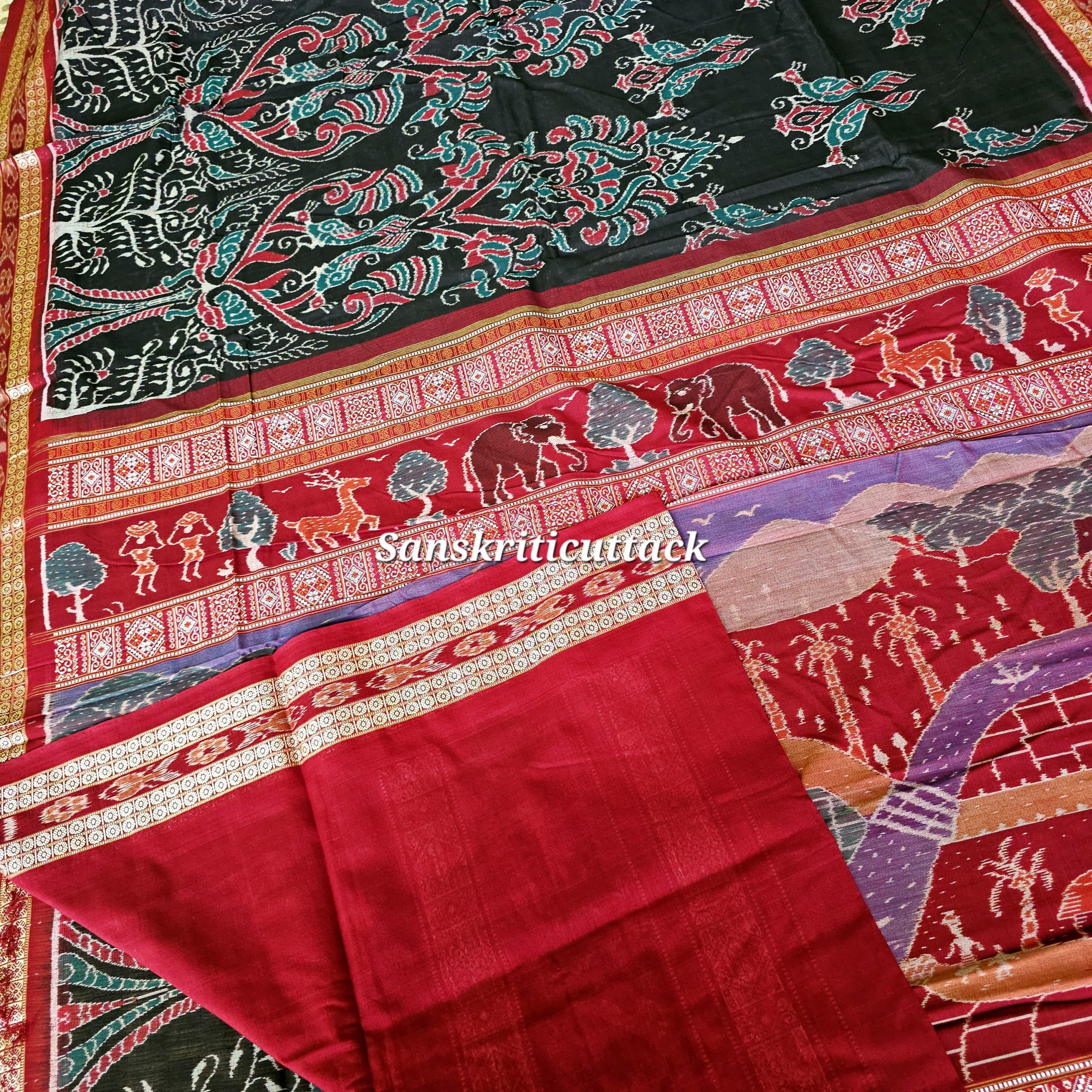 20260206_150959(1) Authentic black maroon Bandha ikat saree with blouse piece