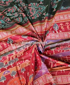 Black and maroon Sambalpuri double ikat cotton saree with village pallu