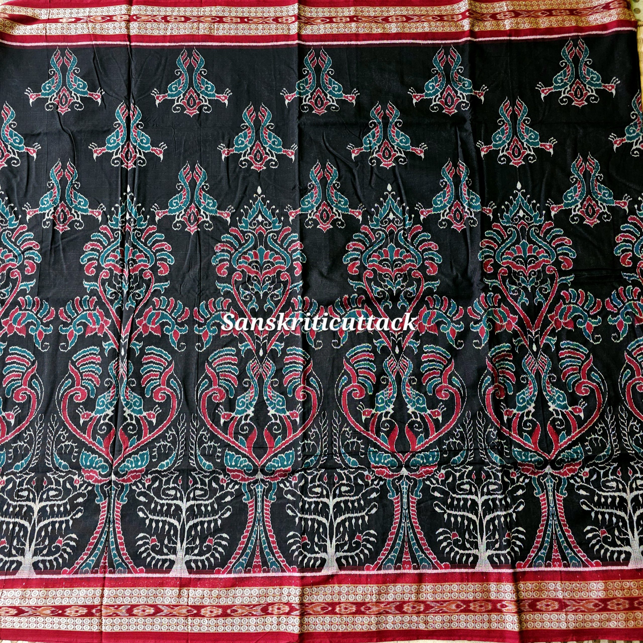 20260206_151223(1) Luxury handwoven Sambalpuri saree black body maroon border