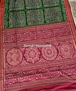 Traditional Sambalpuri Cotton Saree Green Maroon Handloom Ikat