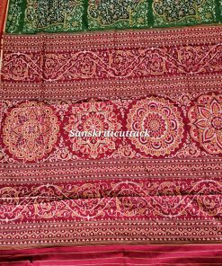 Traditional Sambalpuri Cotton Saree Green Maroon Handloom Ikat