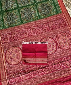 Traditional Sambalpuri Cotton Saree Green Maroon Handloom Ikat