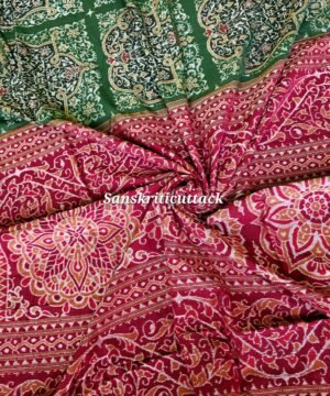 Traditional Sambalpuri Cotton Saree Green Maroon Handloom Ikat