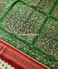 Traditional Sambalpuri Cotton Saree Green Maroon Handloom Ikat