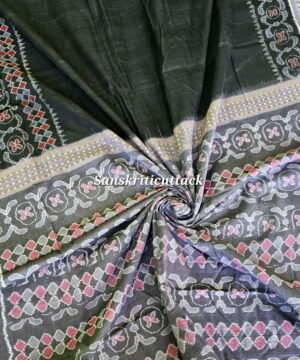 Black Grey Contemporary Ikat Cotton Saree by Sanskriti Cuttack