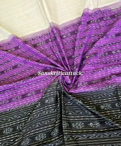 Beige Ikat Cotton Saree Black Purple Border
